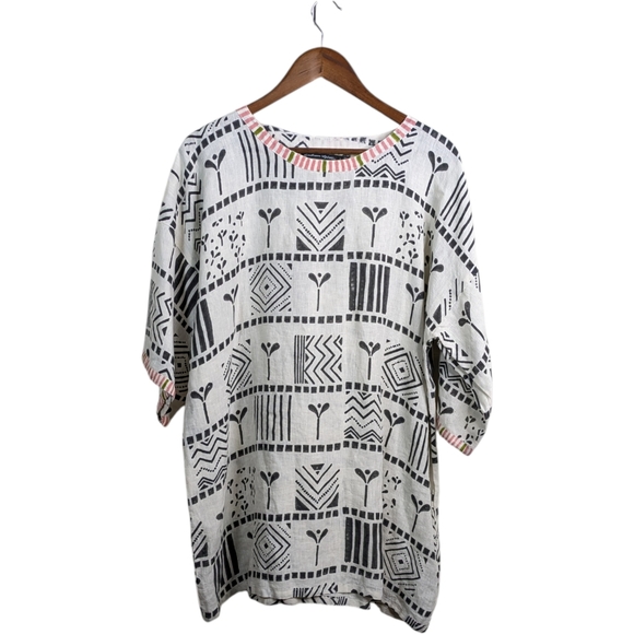 Gudrun Sjödén Tunic Dress Large Block Print Linen Lagenlook Art to Wear Scandi - Picture 11 of 15